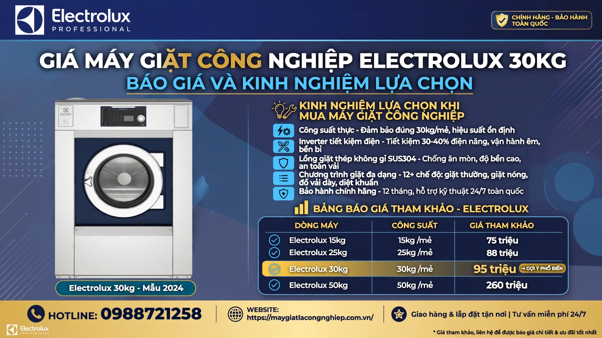 Giá máy giặt công nghiệp electrolux 30kg