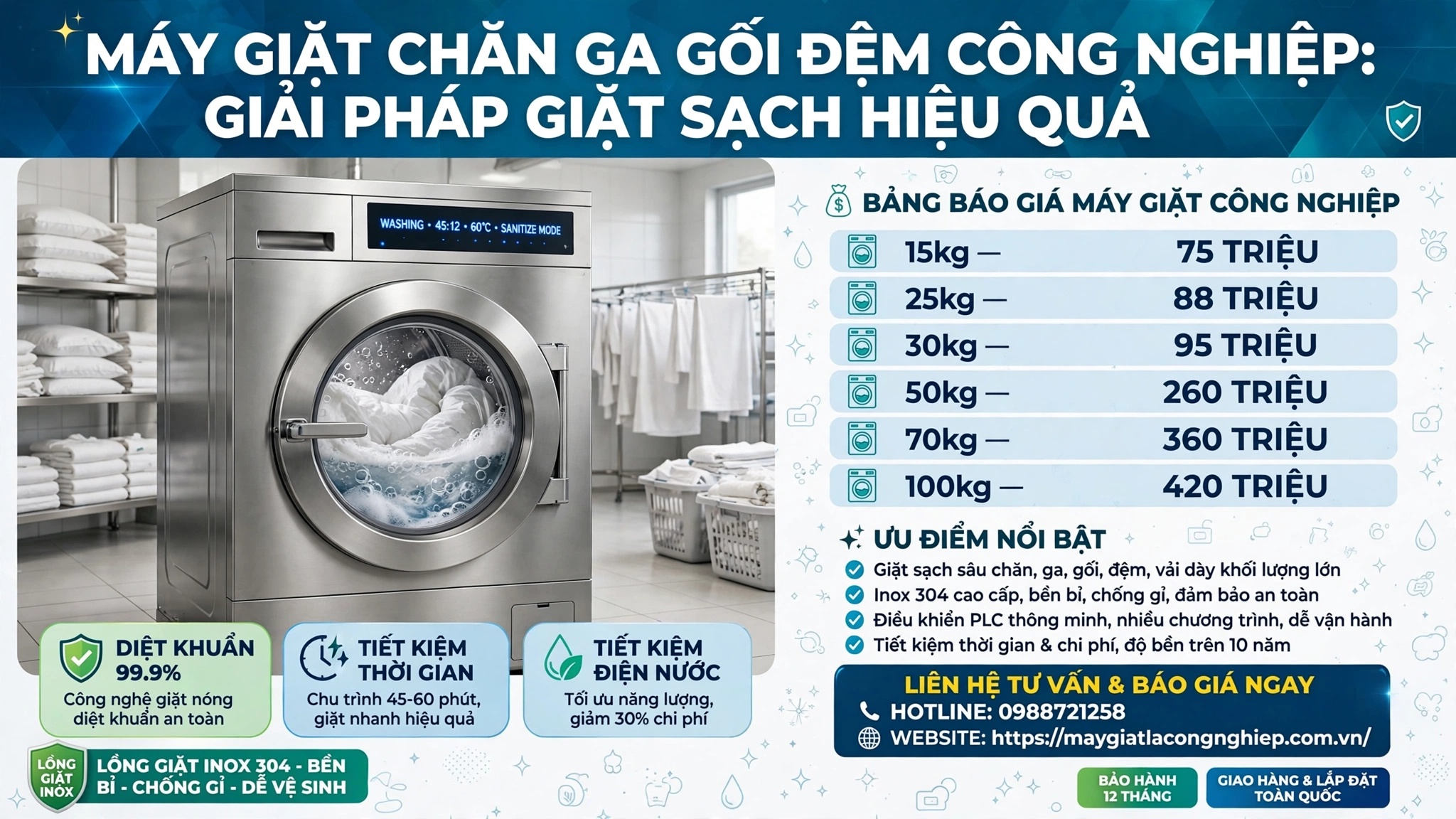Máy Giặt Chăn Ga Gối Đệm Công Nghiệp: Giải Pháp Giặt Sạch Hiệu Quả