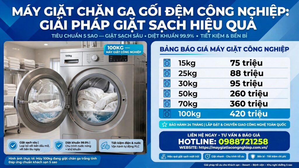 Máy Giặt Chăn Ga Gối Đệm Công Nghiệp: Giải Pháp Giặt Sạch Hiệu Quả