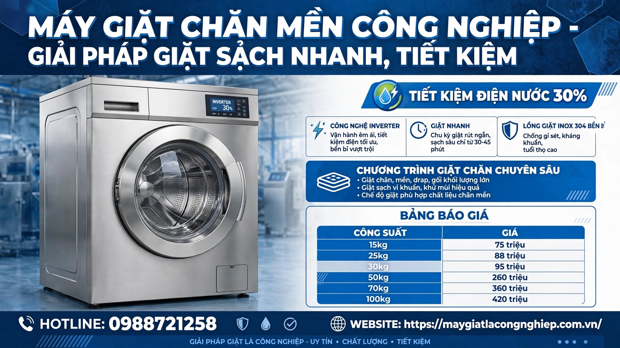 Máy giặt chăn mền công nghiệp – Giải pháp giặt sạch nhanh, tiết kiệm