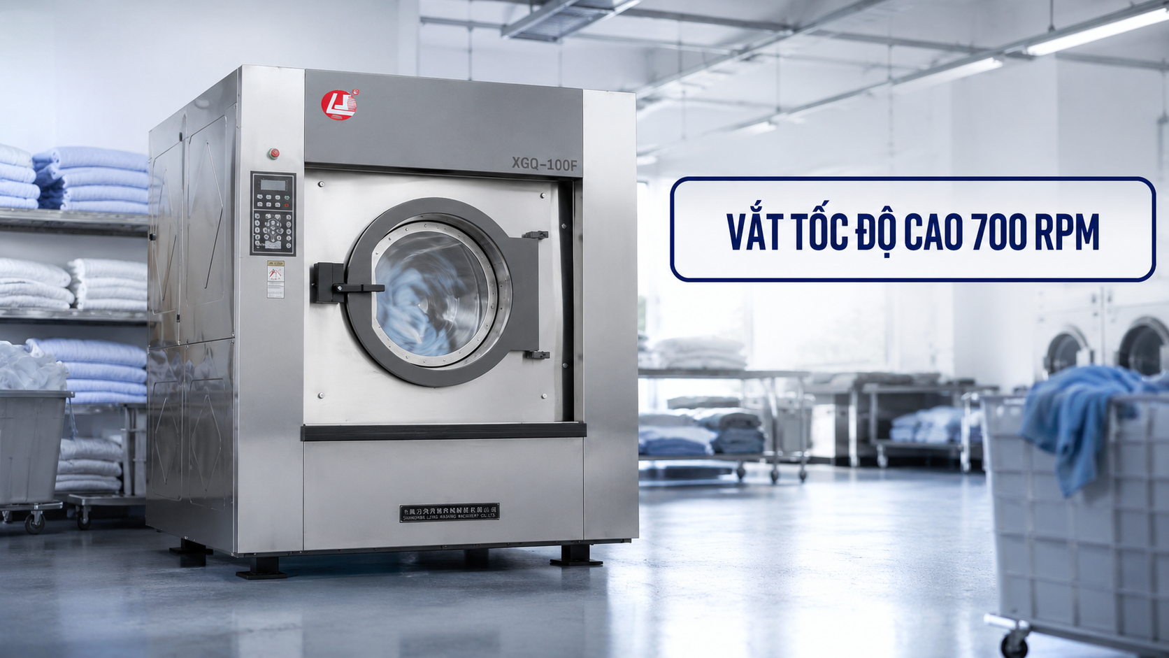 Máy giặt công nghiệp 100kg vắt tốc độ 700 vòng phút