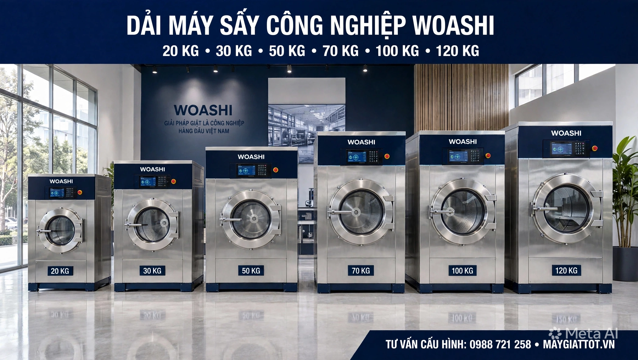 Máy giặt công nghiệp WOASHI 15-150kg - Giải pháp giặt là toàn diện